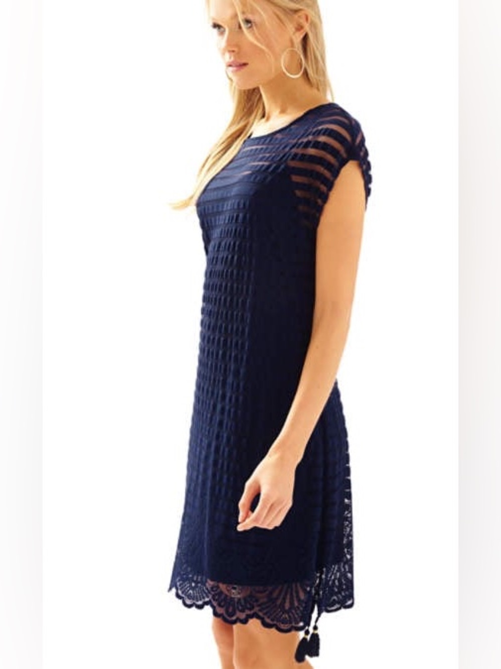Lilly Pulitzer Adria Lace Tunic Dress Navy Striped Size XS